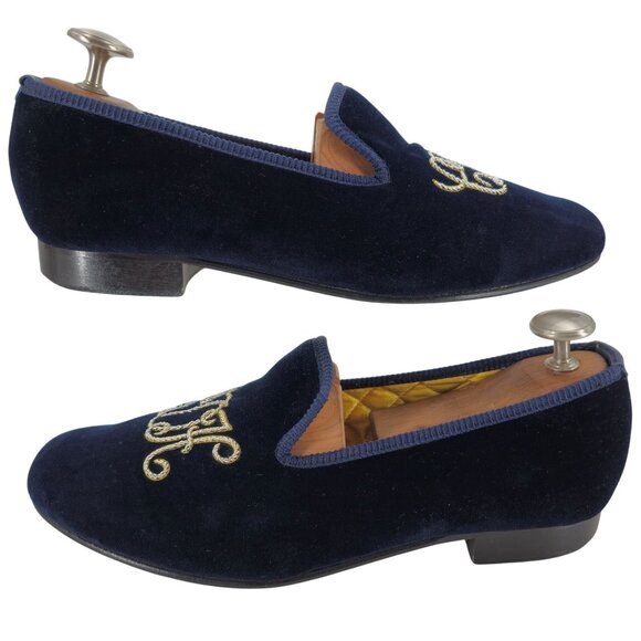 Crockett & Jones Custom English Velvet Slippers Mens 11 Handmade CDH Monogram - Picture 4 of 13